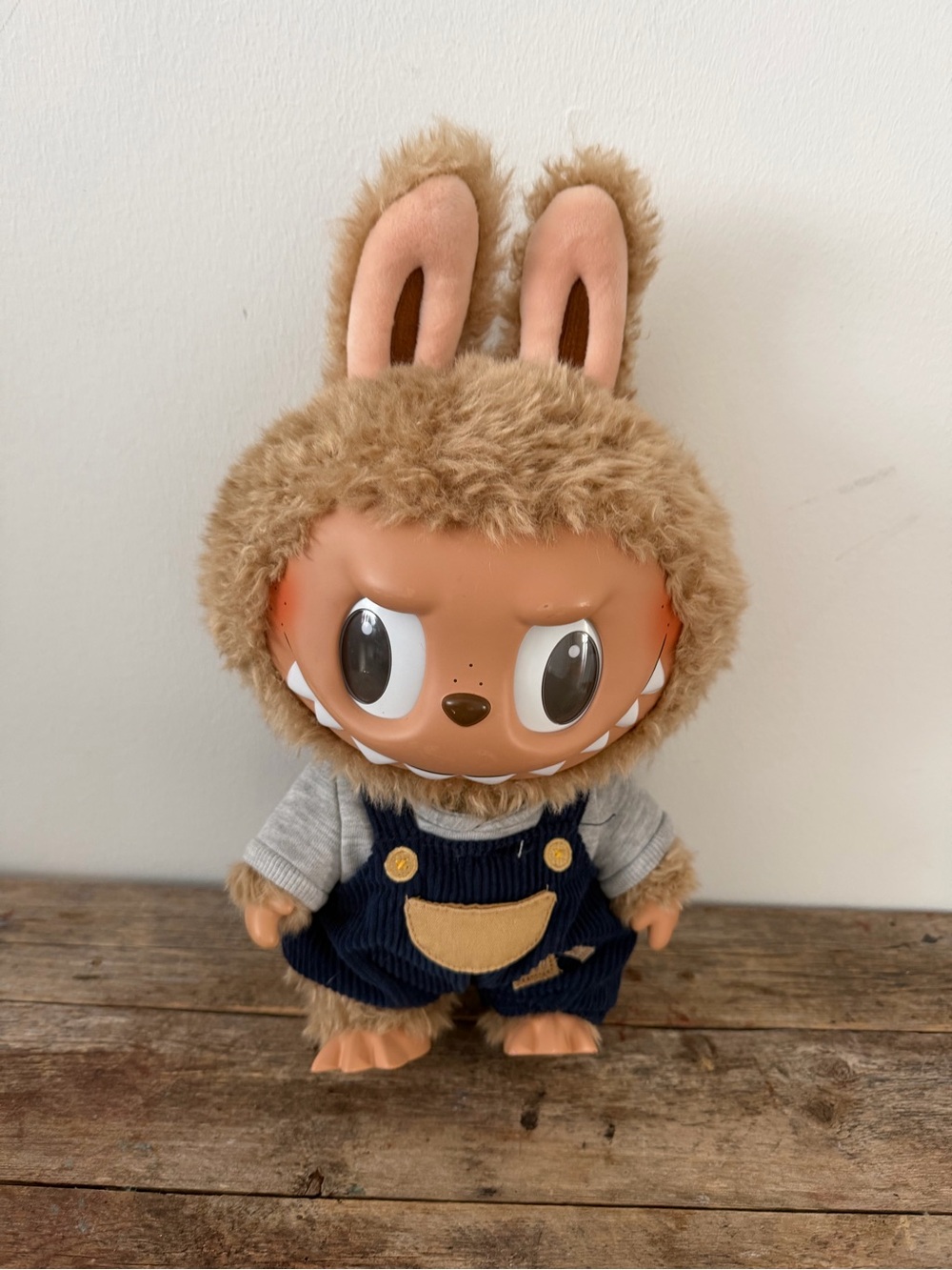 Plush Bunny Monster Toy - Brown with Navy Overalls
